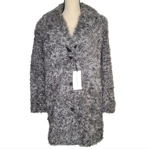 NEW Zara Women's Coat Medium Grey Faux Fur Button Front